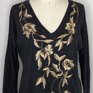 Lucky Brand Long Sleeve Shirt Flower Embroidery
